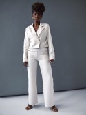 Wide, high-waisted trousers, light beige SFMY16372 - Online store - Boutique